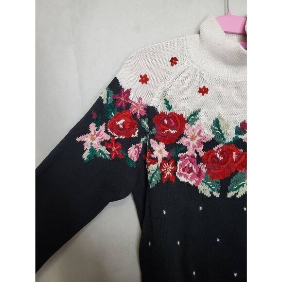 Vintage Alfred Dunner Grandma Cottagecore Dark Romantic Floral Mock Neck Sweater - Picture 4 of 10